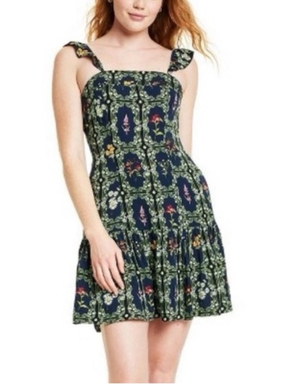Agua Bendita x Target Floral Tile Flutter mini dress Navy Western Boho